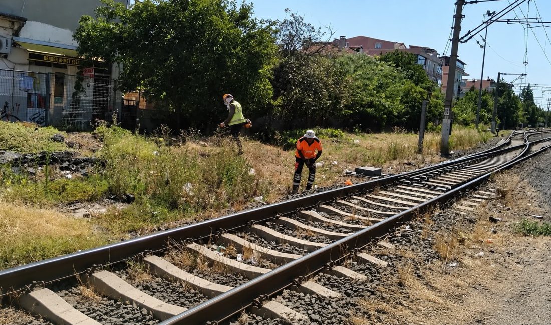 Muratlı’da demiryolu hattı ve çevresinde uzayan kurumuş otların temizlenmesi için
