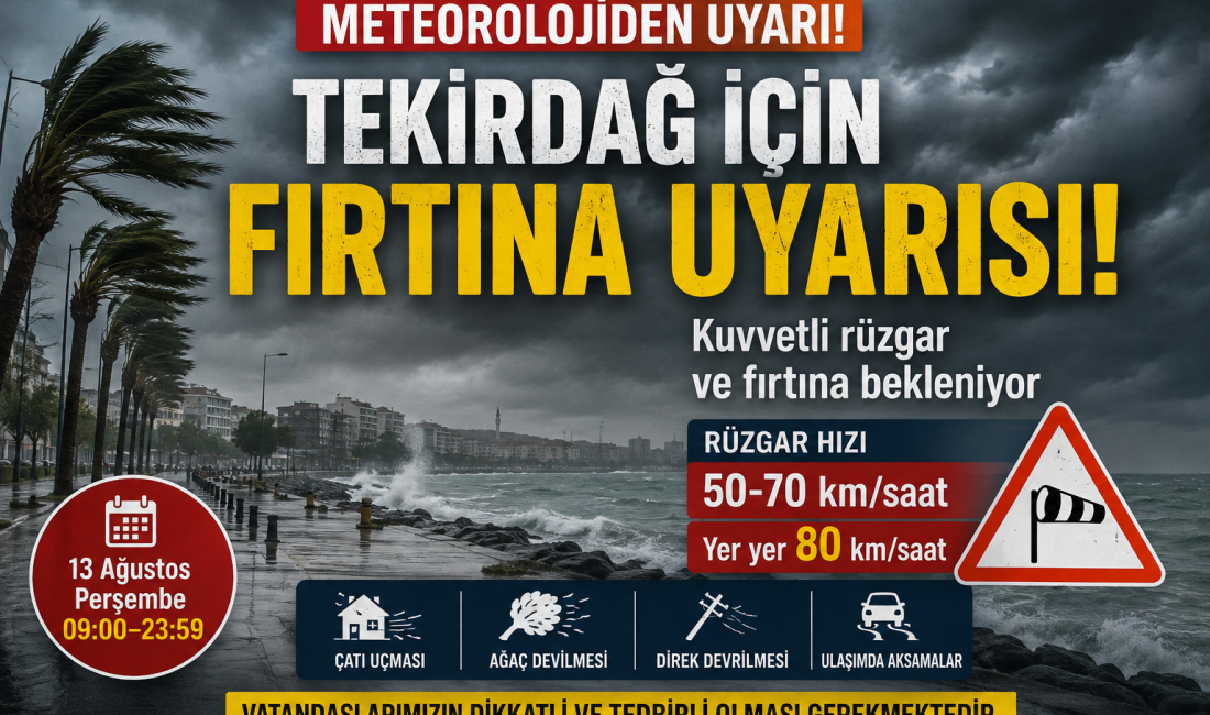 Meteoroloji 1. Bölge Müdürlüğü, 13 Ağustos Perşembe günü Tekirdağ’ın da
